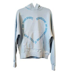 Le Pere Light Blue Heart Domo Hooded Sweatshirt Drawstring Hoodie Mens XS